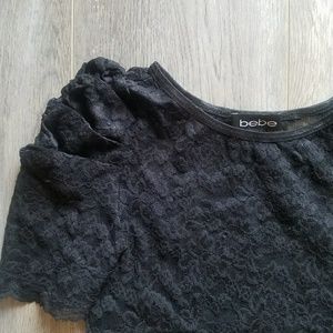 bebe Tops - Bebe Black Lace Short Sleeve Top bebe Tops - Bebe Black Lace Short Sleeve Top